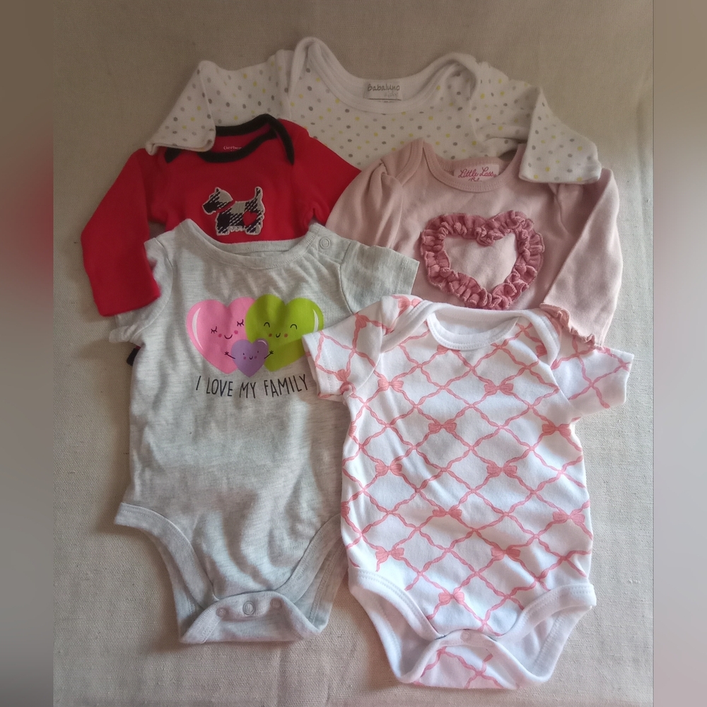Adorable Baby Girl Assorted One Pieces Set Of 5 Newborn Size 0-3